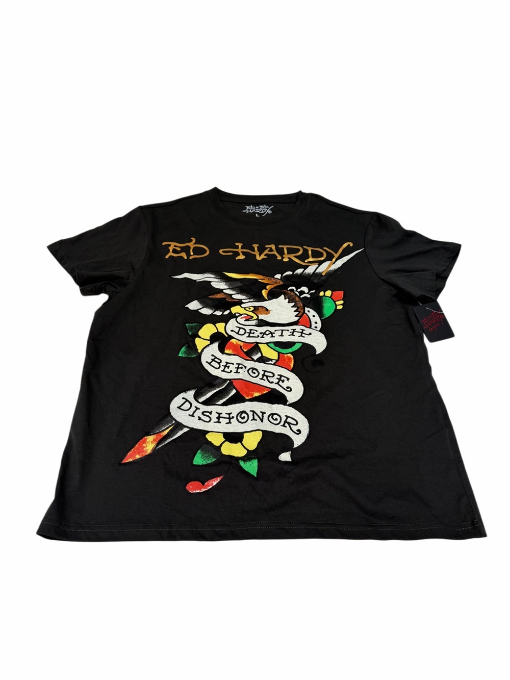 Ed Hardy‎ Men's Short Sleeve T-Shirt Death Before Dishonor Size L Grey New